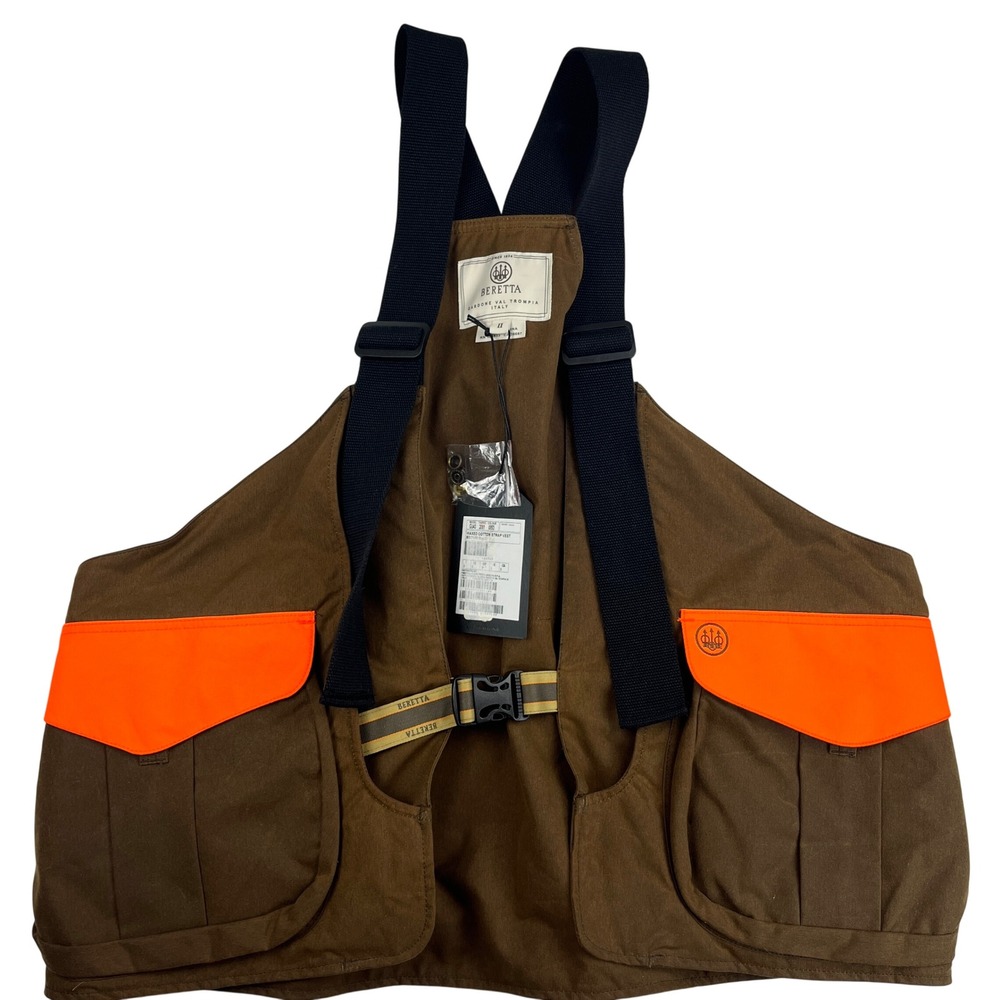 Beretta Waxed Cotton Strap Vest II XL/XXL Brown Blaze Orange Hunting NWT